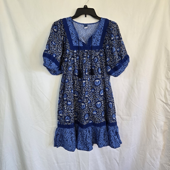 Old Navy Dresses & Skirts - Old Navy Women's Blue Floral Boho‎ Puff-Sleeve Summer Mini Swing Dress Medium